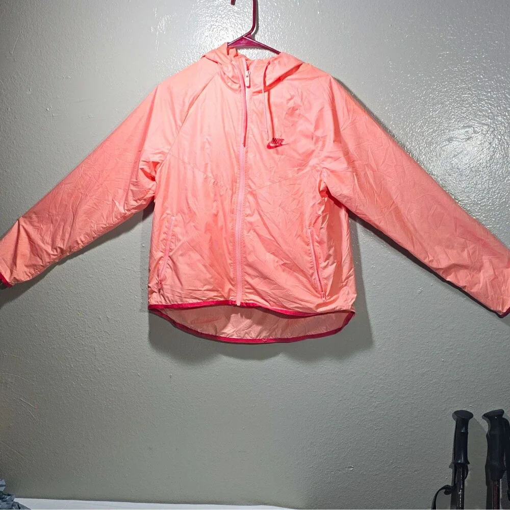 Nike Women’s Pink Hooded Full Zip Nylon Windbreaker Jacket, Size S